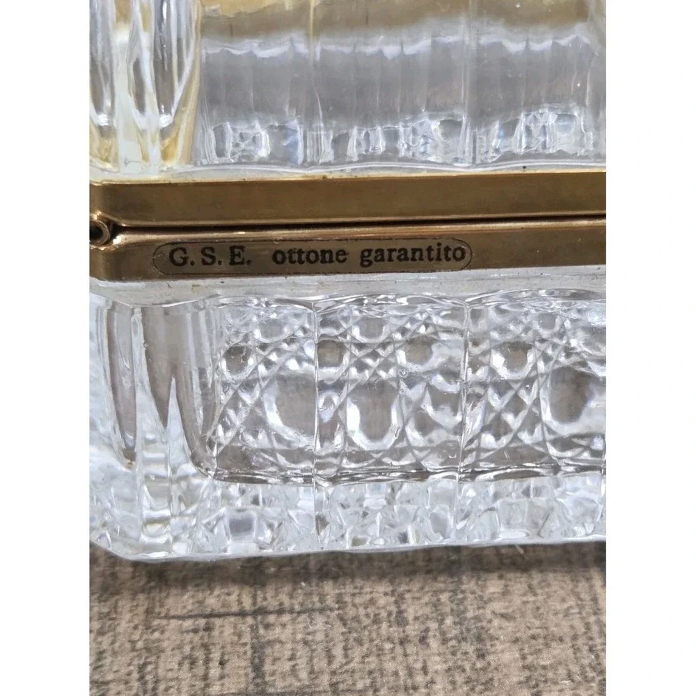 Vtg GSE Ottone Garantito Cut Crystal Lidded Glass Jewely Casket Trinket Box READ